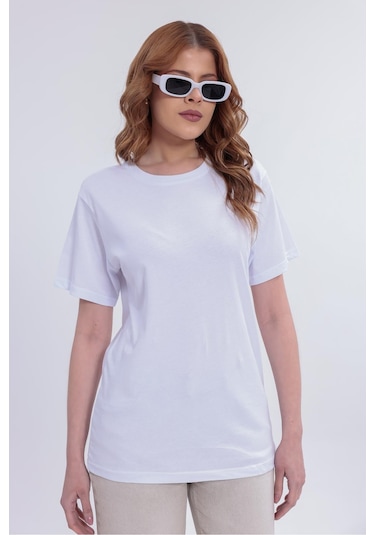 Freemen Kadın Basic Rahat Kalıp Likralı 30/1 Süprem Tişört-380 Beyaz