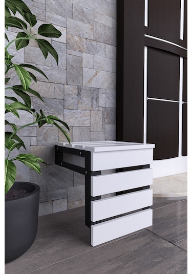 Akasya Duvara Monte Katlanabilir Tabure Çok Amaçlı Beyaz