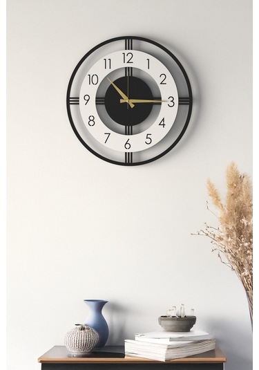 Dekoratif Yeni Modern Mintaka Ahşap Duvar Saati 48cm Siyah - Beyaz