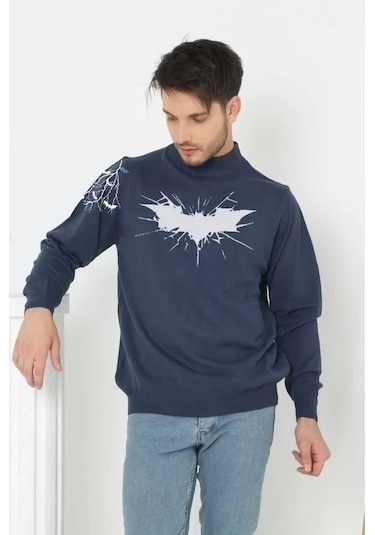Blacktree Unisex Yarım Boğazlı Baskılı Dokuma Triko -ındigo Indigo İndigo
