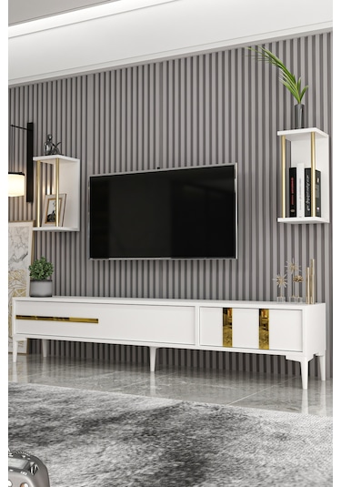 Givayo Mobilya Lükens Tv Ünitesi Beyaz Gold 180 Cm