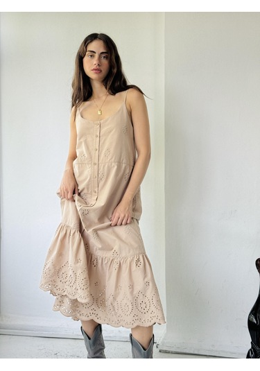 Retrobird Adel Brode Askılı Elbise Kadın Kum-13578-kum Kum Rengi