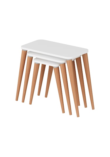 Flora ESTE  Sehpa Ahşap Ayaklı Üçlü Zigon (BEYAZ)