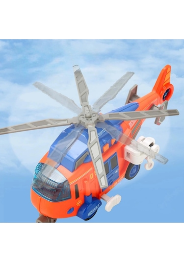 Sesli Ve Işıklı Kurtarma Helikopteri Turuncu - Pervaneli Eğitici Oyuncak Helikopter 21 Cm