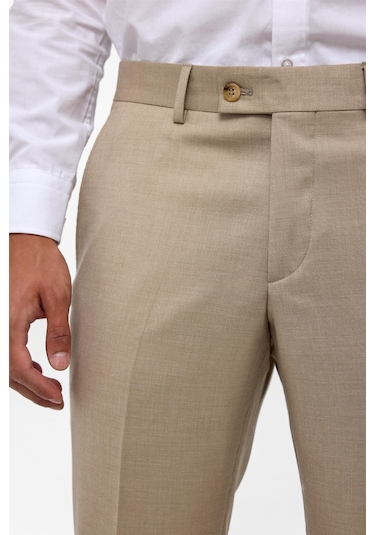 Süvari Bej Regular Armürlü Pantolon-38626 Bej