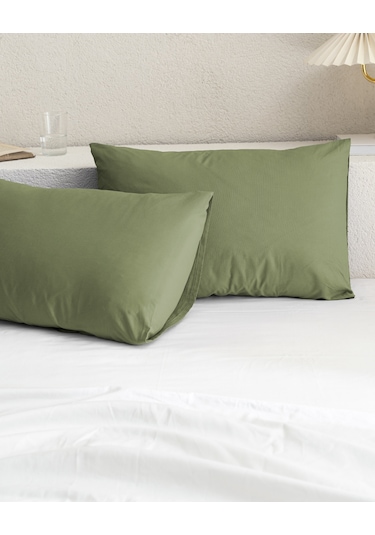 Manon %100 Pamuk Ranforce Düz 2'li Yastık Kılıfı Seti - Haki Çok Renkli