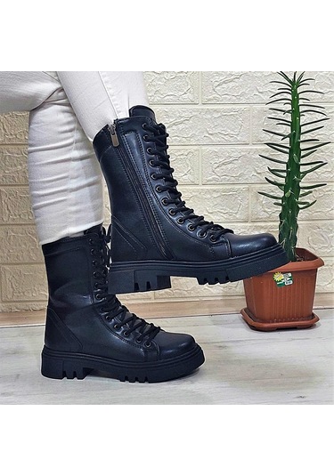 M.p 1416 Siyah Cilt İçi Sıcak Astar 25cm Bayan Postal Bot 001