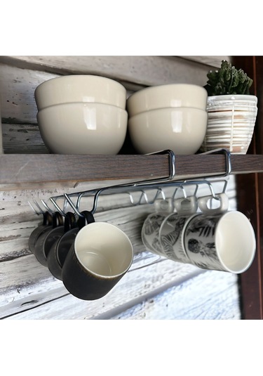 Magic Objects 10 Kancalı Dolap İçi Fincan Askısı, Krom Fincan Kupa Düzenleyici, Paslanmaz Fincan Askılığı Krom