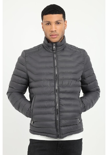 Antrasit Kapitone Slim Fit Erkek Mont-25289 Antrasit