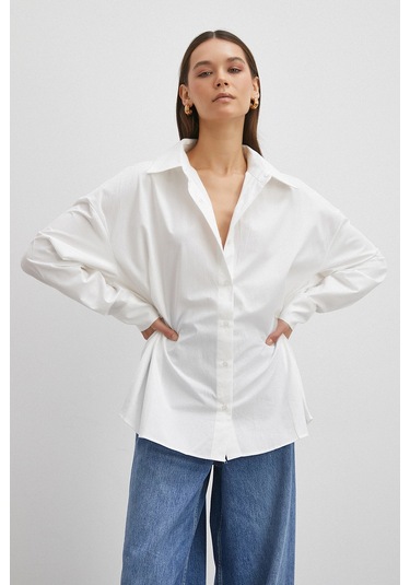 Düğme Detaylı Pamuklu Gömlek Beyaz Beyaz