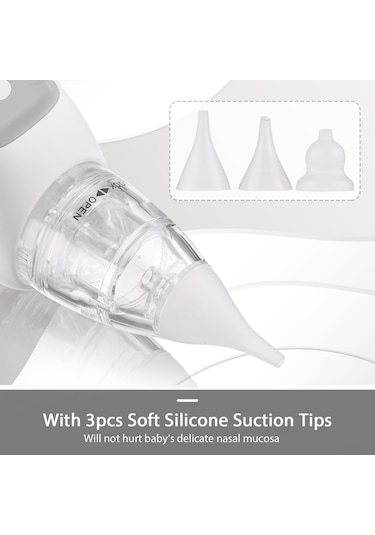 Yaozixa Bebek Elektrikli Burun Emici - 3 Seviye Emme Gücü, Düşük Gürültü, Rahatlatıcı Müzik Ve 3 Silikon Uç Tüketici Pil