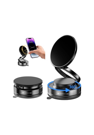 Metalik Magsafe Telefon Tutucu Tüm Yüzeylerle Uyumlu Vakumlu 360 Dönen Oynar Başlık - 9020688886087ynt