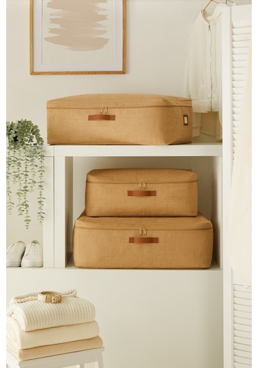 Ocean Home Textile 3'lü Jüt Baza Altı Hurç Set 1 Adet 52 x 28 x 21 / 2 Adet 62 x 46 x 22 cm