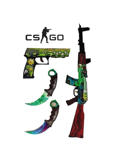 Ahşap Cs - Go Ak47 Ateş Yılanı Skin Kaplama Oyuncak Set3