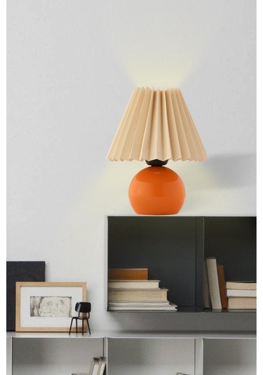 Modern Tasarım Umbrella Abajur Krem Şapka Parlak Turuncu Gövde Turuncu