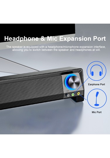 Ruicoo Sada V-199 Usb Güçlü Taşınabilir Masaüstü Hoparlör, Güçlü Bas Ve Stereo Ses Deneyimi, Siyah