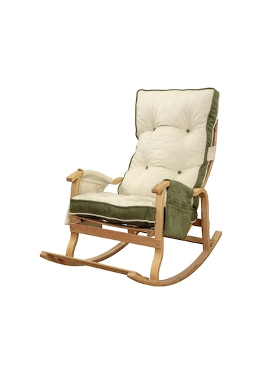 Evoke Lüx Ahşap Çift Minderli Çift Cepli Sallanan Sandalye Yeşil-krem Krem - Yeşil
