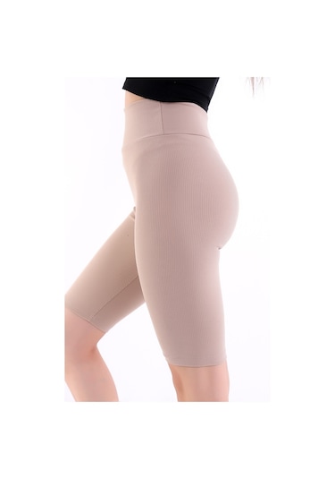 Self Clothing Kadın Bej Yüksek Bel Fitilli Dayanıklı Örme Kumaş Toparlayıcı Kıs