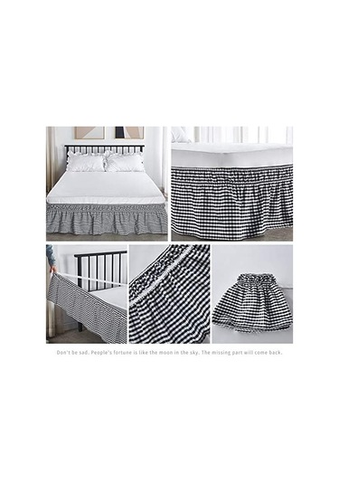 Tam Yatak İçin Siyah Ekose Yatak Etek 15 İnç. Drop, Kolay Uygun Fırfırlı Yatak, Anti Kırışıklık Siyah