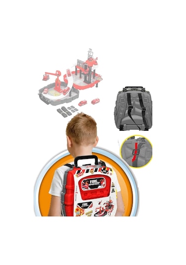 Sırt Çantalı Oyuncak İtfaiye Garaj Oyun Seti Taşınabilir Pist