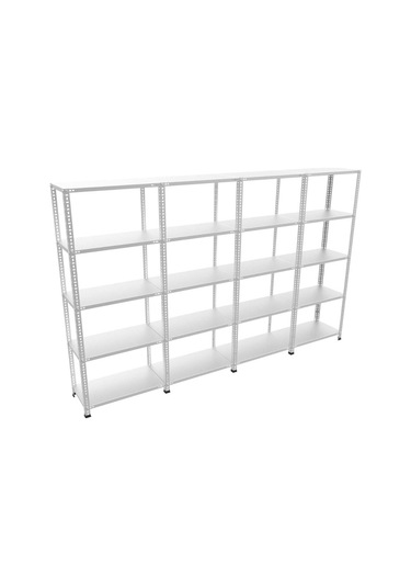 Rafburada 5 Katlı 4'lü Galvaniz Çelik Raf - Depo, Arşiv, Kiler, Dosya, Market Rafı-43x75 cm-300 cm-1.00 mm