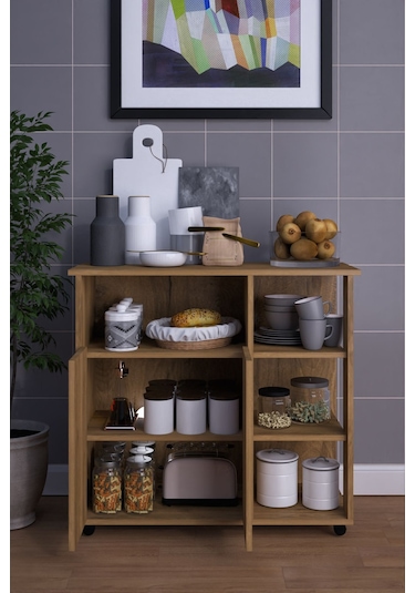 2 Kapaklı Çok Amaçlı Şık Mikro Dalga Fırın Dolabı Ceviz