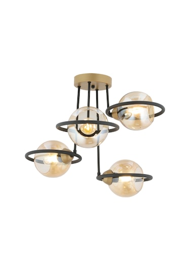 Becca 4'lü Siyah Eskitme Bal Camlı Modern Oturma Odası Salon Avize Siyah