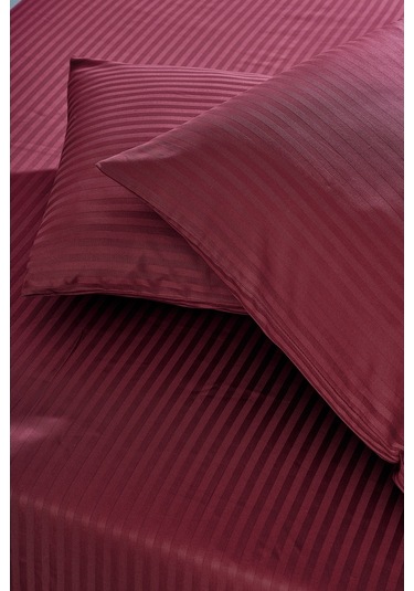 Komfort Home Tek Kişilik Çizgili Pamuk Saten Çarşaf Seti / Bordo
