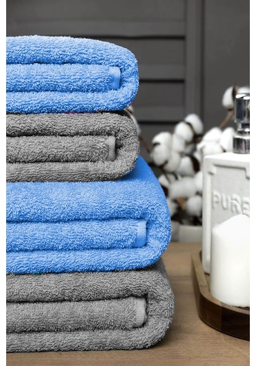 4 Lü Banyo Havlusu Takımı Soft Büyük Havlulu Pamuklu Havlu Seti 90x150 Cm Gri 001
