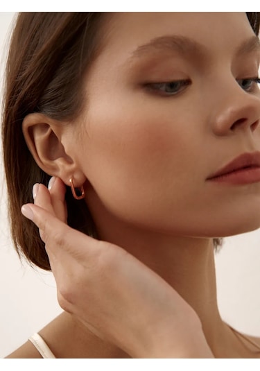 Zoloto Russkih Kongo Hoop Küpeleri Dikdörtgen, 925 Ayar Gümüş Altın Kaplama. 152112633 Altın