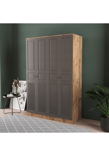 Nil 4 Kapaklı Eko Bazalı Gardırop - Mdf Kapak Antrasit