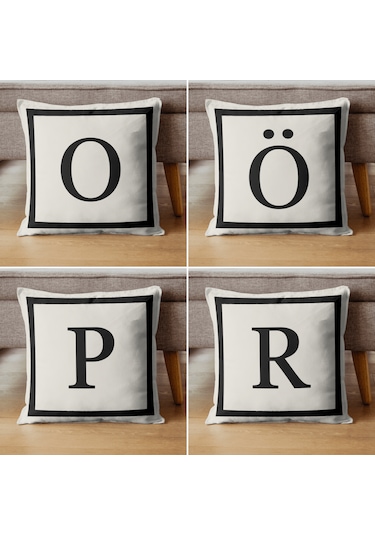 Harfli Kırlent Kılıfı - G Harfi - Dekoratif Kırlent Kılıfı Krem