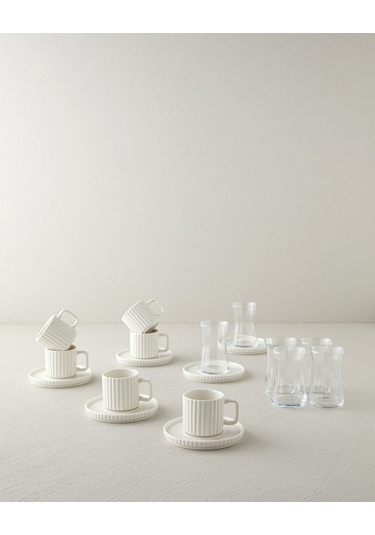 English Home Lunara Porselen 18 Parça 6 Kişilik Çay-kahve Takımı 170-90 Ml Beyaz Beyaz