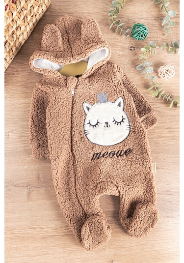 Babymod Kedi Figürlü Peluş Welsoft Kız/erkek Bebek Tulum Kahverengi