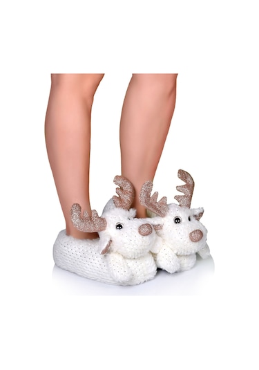 Twigy Geyik Star AA0646 Kadın Hayvanlı Panduf Beyaz 36/41 Beyaz