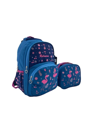 Relaxion Mavi Flamingo İlkokul Çantası Beslenme Çantalı 1340-13