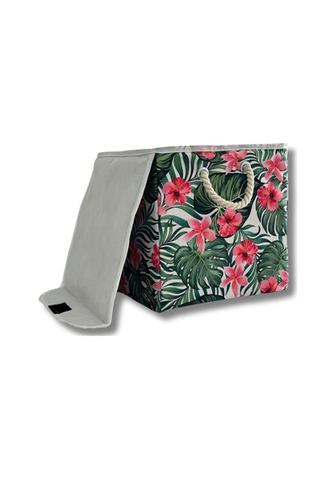 Kapaklı Dolap İçi Çamaşır Oyuncak Düzenleyici Katlanır Saklama Kutusu 30x30x30-yeşil Yaprak Siyah