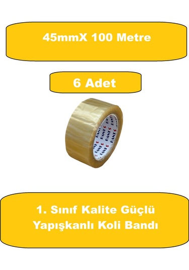 Homdep Koli Bandı 45mmx100 Metre Lüks Bant Güçlü Yapışkanlı Şeffaf Koli Bandı Bant 6 Adet 6