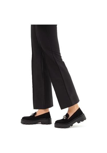 Tamer Tanca Kadın Vegan Siyah Süet Loafer Ayakkabı 817 0890 Bn Ayk Sk22/23 Sıyah Suet Siyah