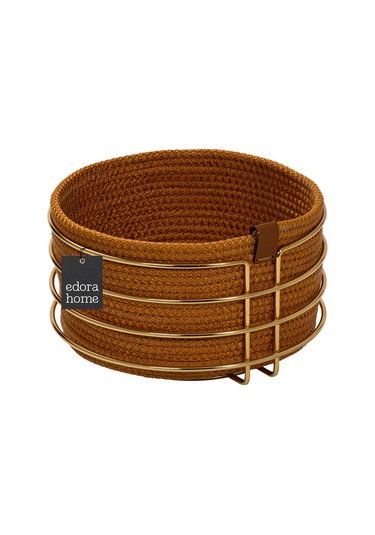 Altın Yuvarlak Ekmek Sepeti Şık,ekmeklik Hardal Hasır Örmeli Makrome-çok Amaçlı Metal Paslanmaz Altın