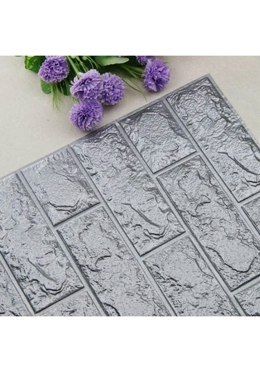 Sones 2 Adet Kendinden Yapışkanlı Su Geçirmez Tv Arkaplan Tuğla Duvar Kağıtları 3d Duvar Sticker Oturma Odası Duvar Kağıdı Duvar Resmi Yatak Odası Dekoratif Stickerlar, Boyutlar: 70cm X 77cm Gümüş Gri Diğer