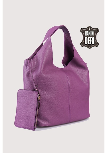 Hakiki Deri Kadın Omuz Çantası Mürdüm Smr9199 Mürdüm