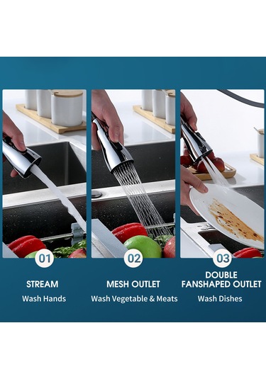 Ranyeek Banyo Mutfak Lavabo Kraanına Uyumlu Gümüş 3 Fonksiyonlu Yay/su Şeli/sprey Su Tasarruflu 360 Döner Anti-su Saçan Fiş