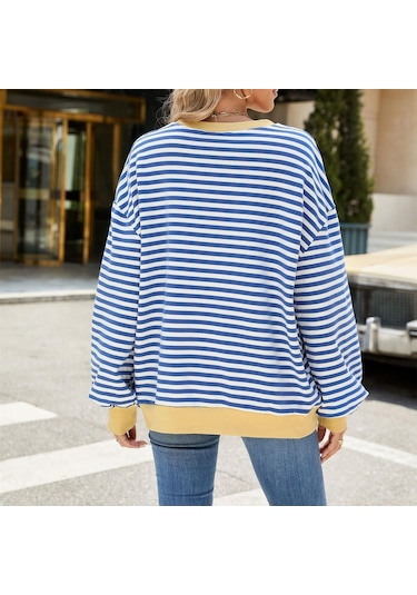 Hnxc Kadın Modası Rahat Çizgili Baskılı Uzun Kollu O-boyun Kapşonlular Ve Sweatshirtler Pembe&gri Pembe - Gri