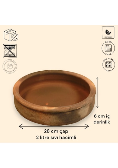 Küçük Boy Toprak Güveç Fırın Tepsisi 4 Kişilik 28 CM Toprak