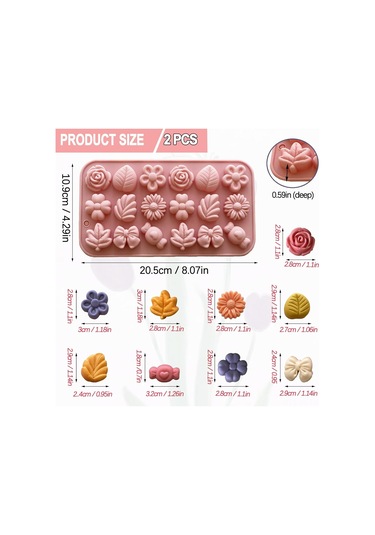 Shineyee 18 Bölmeli Silikon Kalıp Seti: Çiçek, Yaprak Ve Fiyonklu Tasarımlarla Pasta Ve Çikolata Yapımı İçin İki Parça Diğer