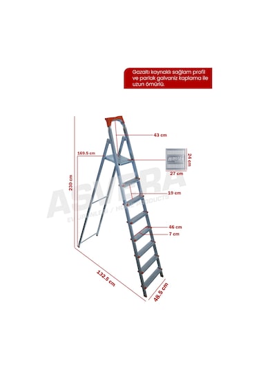 Asvera 7+1 8 Basamaklı Katlanabilir Profil Merdiven - Sağlam Çelik Çatı Ve Depo Merdiveni