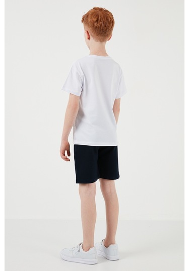 Lela Pamuklu Regular Fit Bisiklet Yaka Şortlu Alt-Üst Erkek Çocuk Takım 6212009 Beyaz