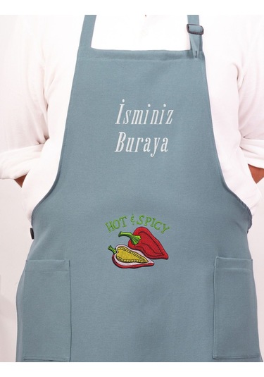 Mutfak Önlüğü Kişiye Ve İsme Özel Nakışlı Mutfak Önlüğü Biber02 Farklı Renkler Mavi