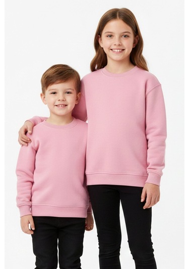 Zuzunga 2'li Basic Şardonlu Çocuk Sweatshirt Su Yeşili - Pudra 9003